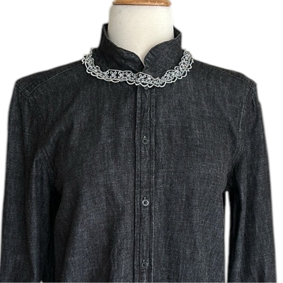 POLO RALPH LAUREN Black Denim Long Sleeve Shirt Lace Cowgirl Western Size 4 - Picture 2 of 13